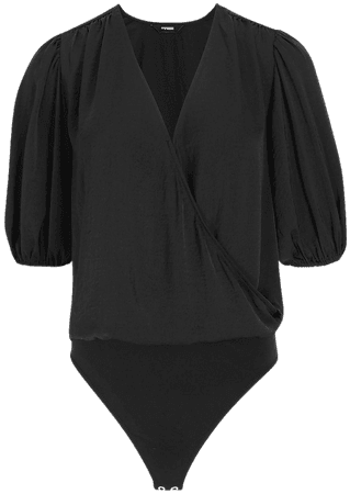 Satin Wrap Front Bubble Sleeve Bodysuit | Express