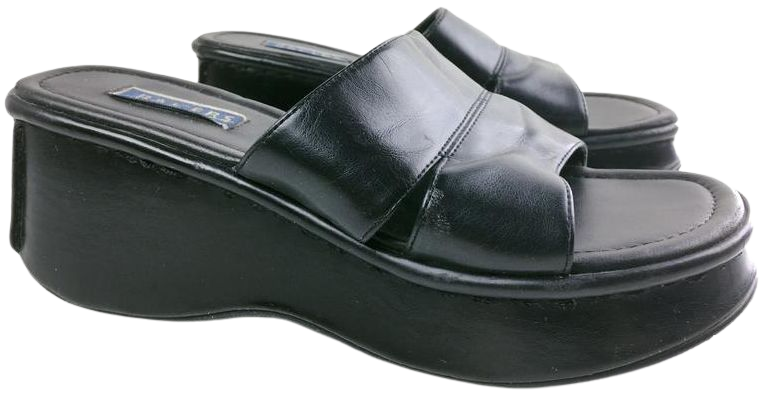 Platform Slides 8.5 Black Leather Chunky Mules Shoes Sandals | Etsy