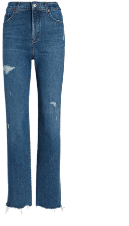 Super High Waisted Ripped Raw Hem Modern Straight Jeans | Express