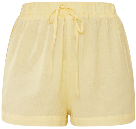 Pale Yellow Linen Look Drawstring Floaty Shorts | PrettyLittleThing CA