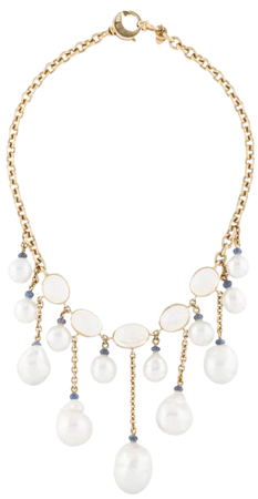 Necklace 18K Pearl pearls blue accents gold white , Moonstone & Sapphire Necklace - 18K Yellow Gold Collar, Necklaces - NECKL62383 | The RealReal