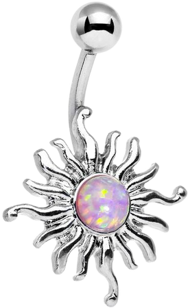 Pink Synthetic Opal Tribal Shining Sun Belly Ring – BodyCandy