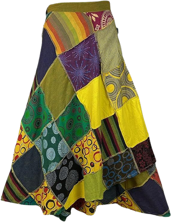 Agan Traders 400 WS Women's Hippie Wrap Boho Long Patch Skirt (XXL, Orange Multi 3) at Amazon Women’s Clothing store