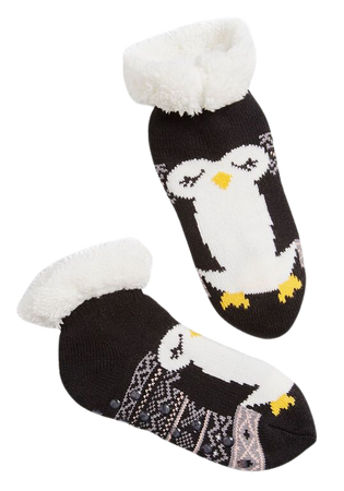 Getting Warmer Short Slipper Socks Black Penguin | ModCloth