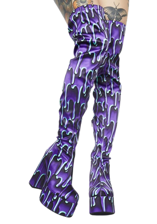 Club Exx Slime Print Thigh High Boots - Purple Green | Dolls Kill