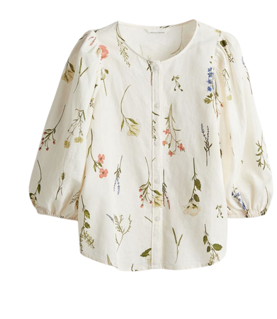 Linen-blend Blouse - Cream/floral - Ladies | H&M US