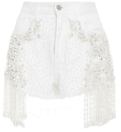 white fringe shorts