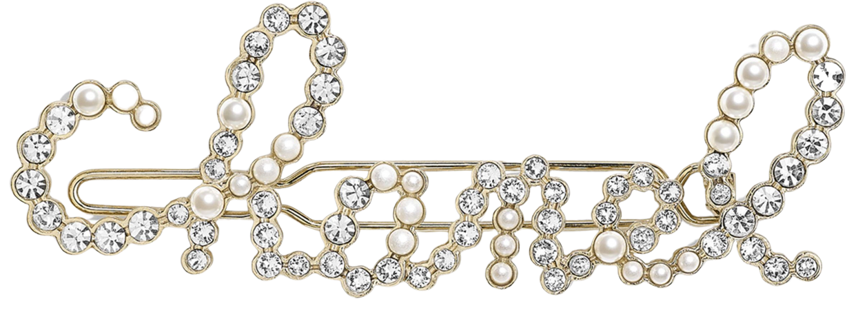 Metal, Glass Pearls & Strass Gold, Pearly White & Crystal Hair Accessory | CHANEL