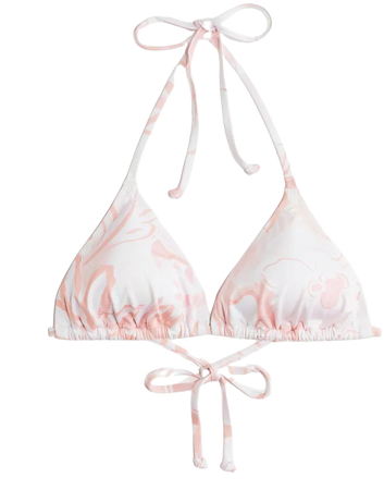 Padded Triangle Bikini Top - Halterneck -Apricot/white patterned -Ladies | H&M US
