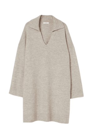 Collared Knit Dress - Light beige melange - Ladies | H&M US