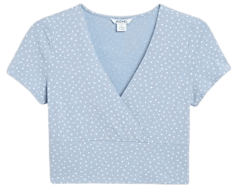 Cropped V-neck t-shirt - Blue polka dots - T-shirts - Monki WW