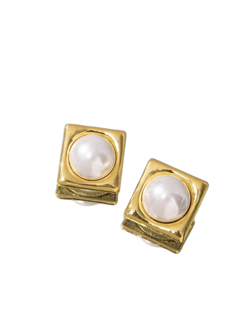 1pair Gold Square Faux Pearl Decor Statement Earrings | SHEIN USA