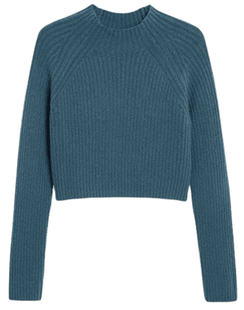 Ribbed knit turtleneck sweater - Navy blue - Jumpers - Monki WW