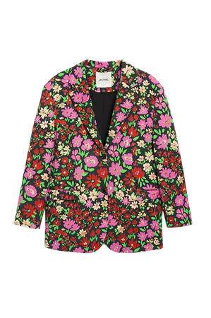 Loose fit black floral blazer with notch lapels - Black floral - Monki WW