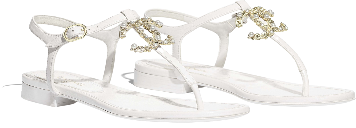 Chanel White Leather Logo Strap Sandal