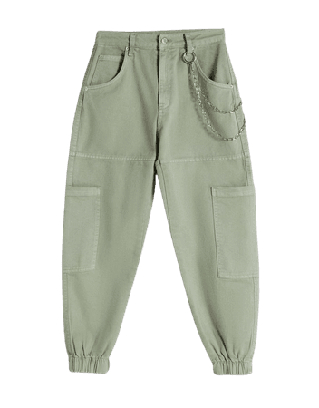 Cotton cargo joggers with chain - Pants - Woman | Bershka
