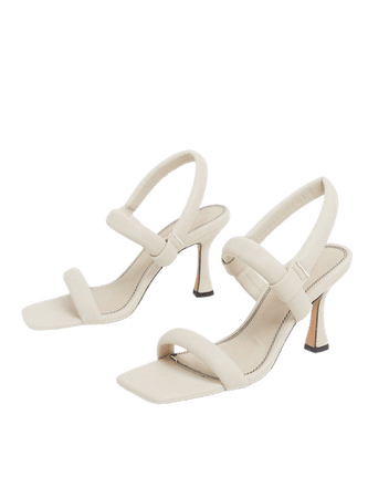 ASOS DESIGN Wide Fit Hickory padded mid-heeled sandals in white | ASOS