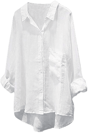 Minibee Women's Casual Cotton Linen Blouse High Low Shirt Long Sleeve Tops XL-White at Amazon Women’s Clothing store