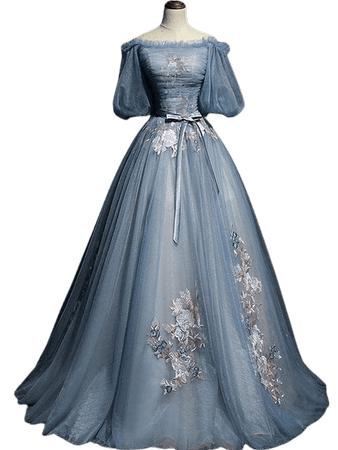 Vintage_Princess_Off_Shoulder_Half_Sleeve_Sky_Blue_Appliques_Ball_Gown_Prom_Dresses_PD00076-1.jpg (600×800)
