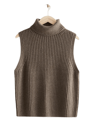 Turtleneck Wool Knit Vest - Dark Brown - Vests - & Other Stories US