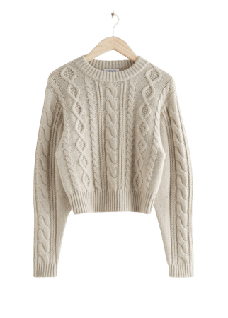 Short Fitted Cable Knit Jumper - Light Beige - Sweaters - & Other Stories