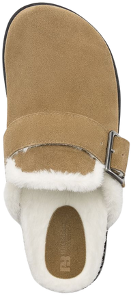Leather clogs with faux shearling - pull&bear