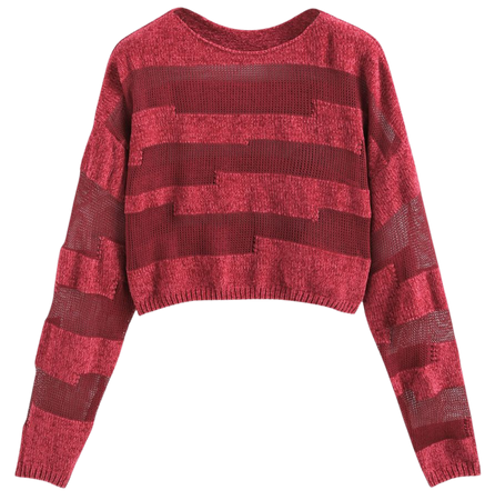 Round Neckline Solid Hollow Out Knitted Long Sleeve Top - Cider