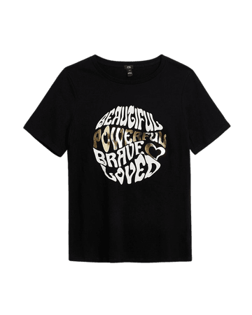 Black foil printed t-shirt | River Island