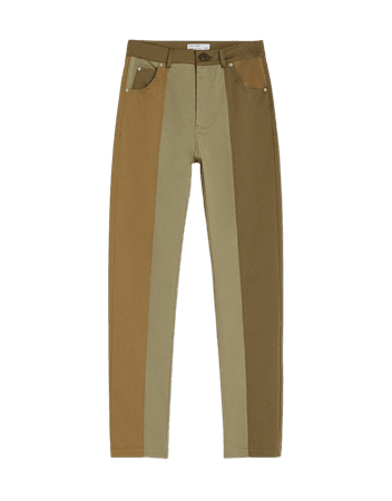 Contrasting straight cotton pants - Pants - Woman | Bershka