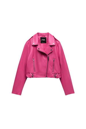 pink biker jacket . Zara