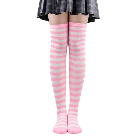 Pink and white striped otk socks
