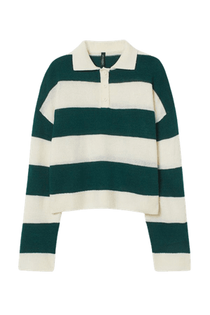 Collared Sweater - Dark green/white striped - Ladies | H&M US