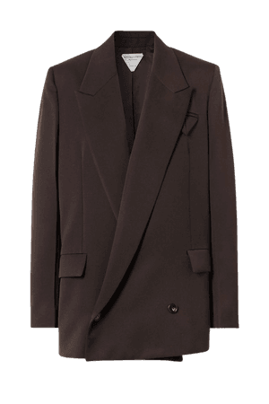 Brown Oversized double-breasted grain de poudre blazer | BOTTEGA VENETA | NET-A-PORTER