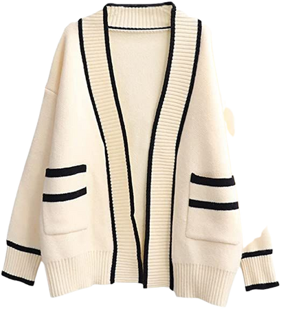 Womens Kawaii Knit Cardigan Open Front Korean Version Loose College Fashion Sweater J2K Jacket (Beige) at Amazon Women’s Clothing store
