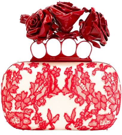 Alexander McQueen, red rose knuckle lace clutch
