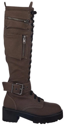 Current Mood Knee High Pocket Combat Boots - Brown Twill – Dolls Kill