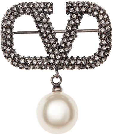 Valentino VLOGO Pavé & Imitation Pearl Brooch | Nordstrom