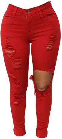 RED ripped jeans