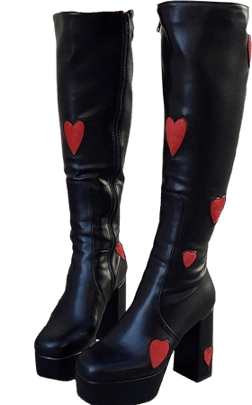 black and red heart platform boots