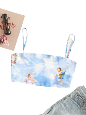 [29% OFF] 2020 Angel Sky Print Crop Cami Top In DAY SKY BLUE | ZAFUL