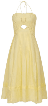 Reiss Yellow Nellie Embroidered Front Halterneck Midi Dress | REISS USA