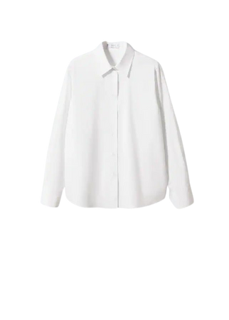 Oversized cotton lyocell blend button-up collared shirt blouse Women | Mango USA