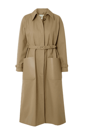 Beige Belted leather-trimmed twill trench coat | FENDI | NET-A-PORTER