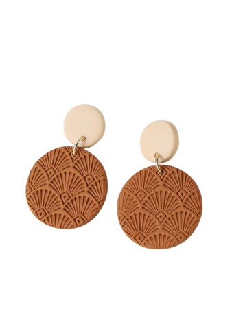 1pair Handmade Simple Chic Coffee Color Circle Textured Statement Earrings With Cloud Pattern & Compatibility For Various Occasions, Women | SHEIN