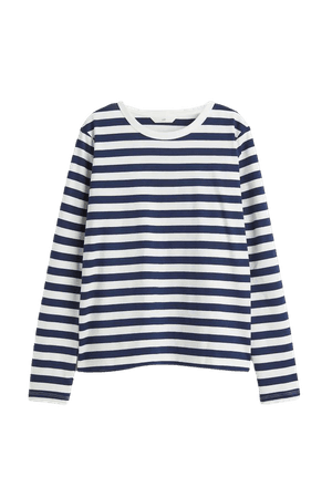 Cotton Jersey Top - Navy blue/striped - Ladies | H&M US