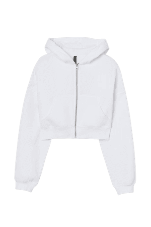 Short Hooded Sweatshirt Jacket - White