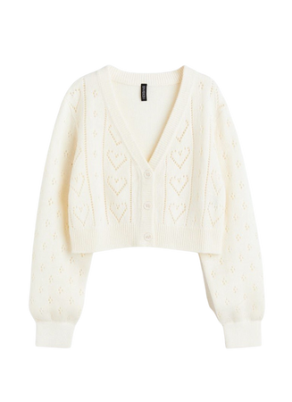 Pointelle-knit cropped cardigan