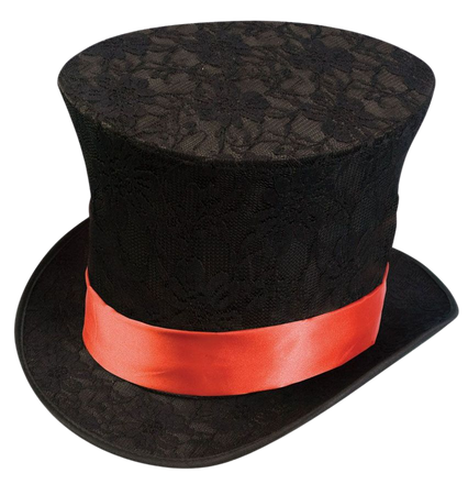 Black Lace Tophat with Red Ribbon
