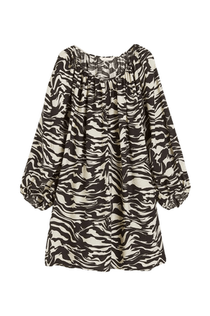 Balloon-sleeved Crêped Dress - Light beige/zebra patterned - Ladies | H&M US