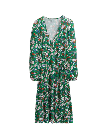 Joanna Jersey Midi Wrap Dress - Green, Botanical Bunch | Boden US